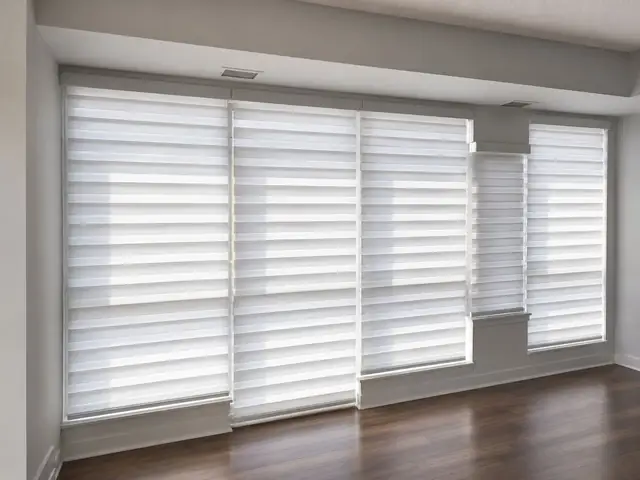 Zebra blinds on a condo window wall in Burlington